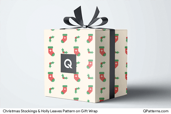 Christmas Stockings & Holly Leaves Pattern on gift-wrap