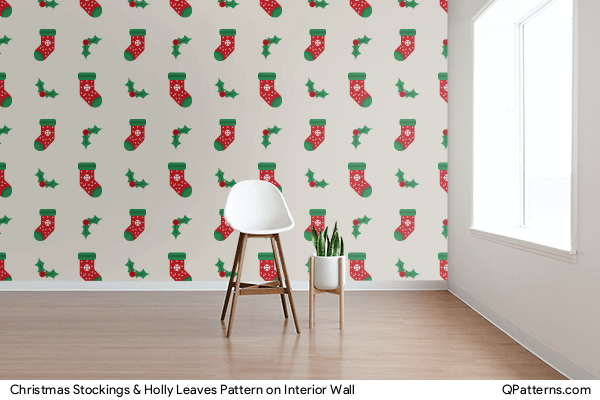 Christmas Stockings & Holly Leaves Pattern on interior-wall