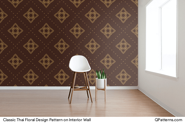 Classic Thai Floral Design Pattern on interior-wall