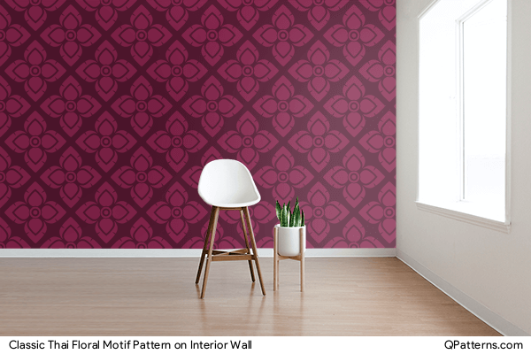 Classic Thai Floral Motif Pattern on interior-wall