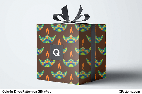 Colorful Diyas Pattern on gift-wrap