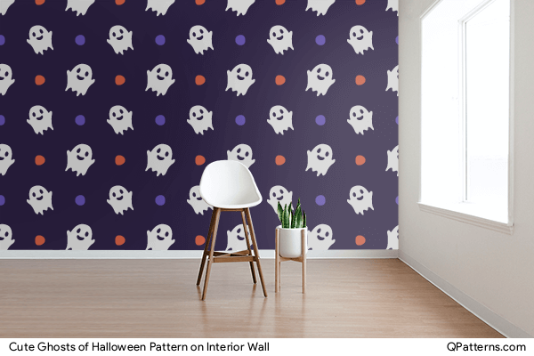 Cute Ghosts of Halloween Pattern on interior-wall