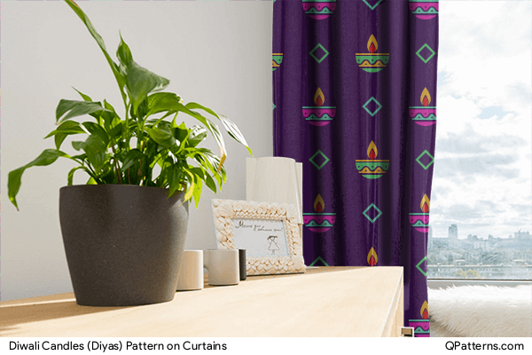 Diwali Candles (Diyas) Pattern on curtains