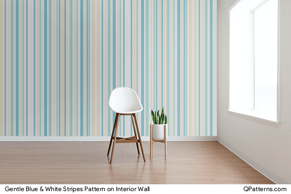 Gentle Blue & White Stripes Pattern on interior-wall