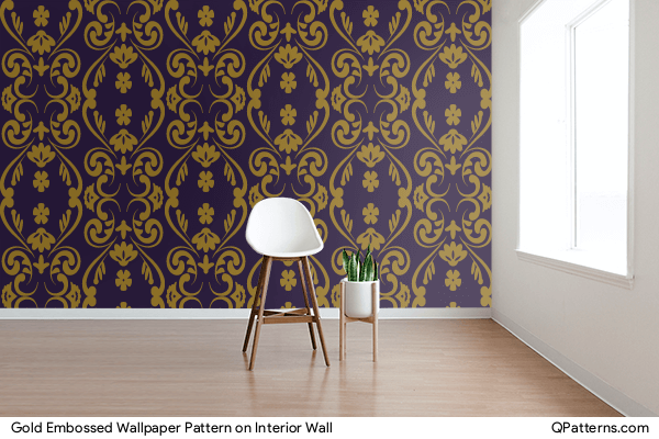 Gold Embossed Wallpaper Pattern on interior-wall