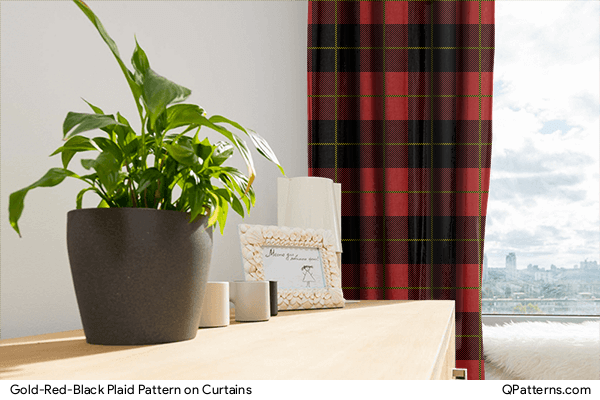 Gold-Red-Black Plaid Pattern on curtains