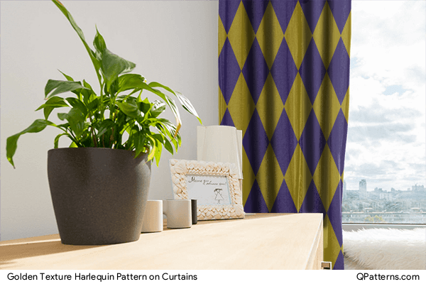 Golden Texture Harlequin Pattern on curtains