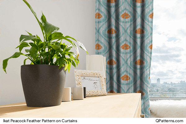 Ikat Peacock Feather Pattern on curtains