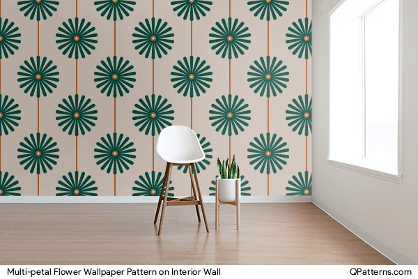 Multi-petal Flower Wallpaper Pattern on interior-wall