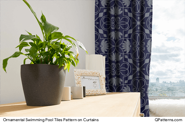 Ornamental Swimming Pool Tiles Pattern on curtains