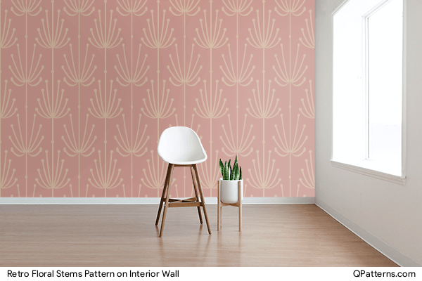 Retro Floral Stems Pattern on interior-wall