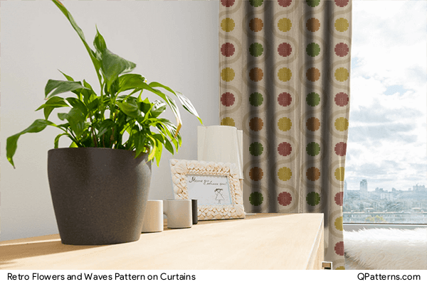 Retro Flowers and Waves Pattern on curtains