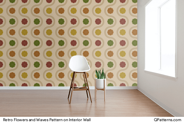 Retro Flowers and Waves Pattern on interior-wall