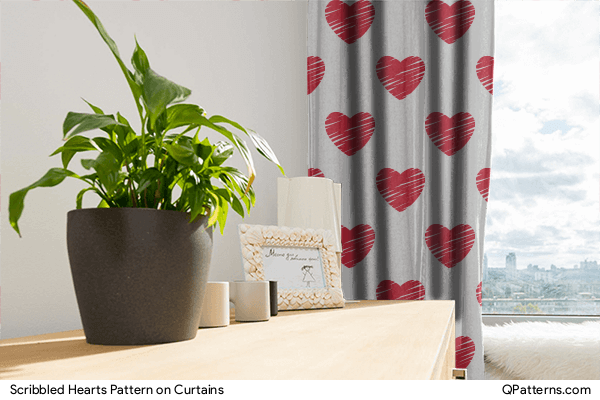 Scribbled Hearts Pattern on curtains