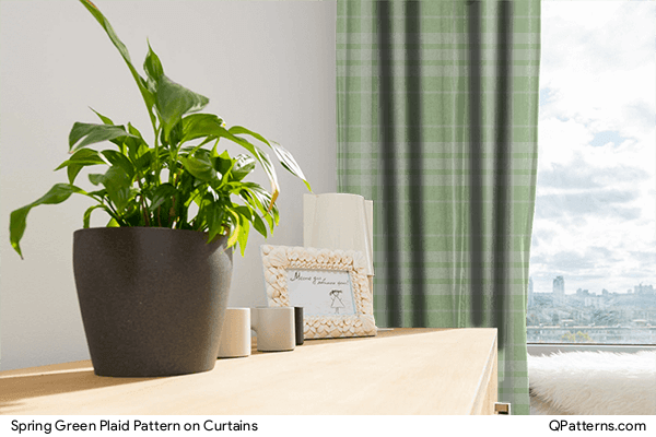 Spring Green Plaid Pattern on curtains